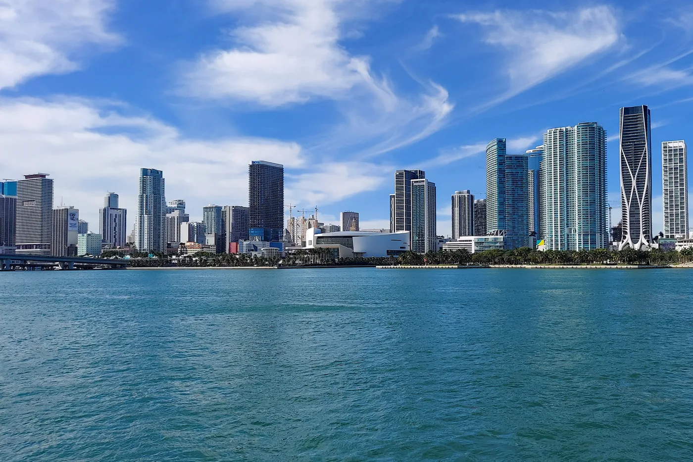 The downtown Miami skyline seen across Biscayne Bay from the harbour