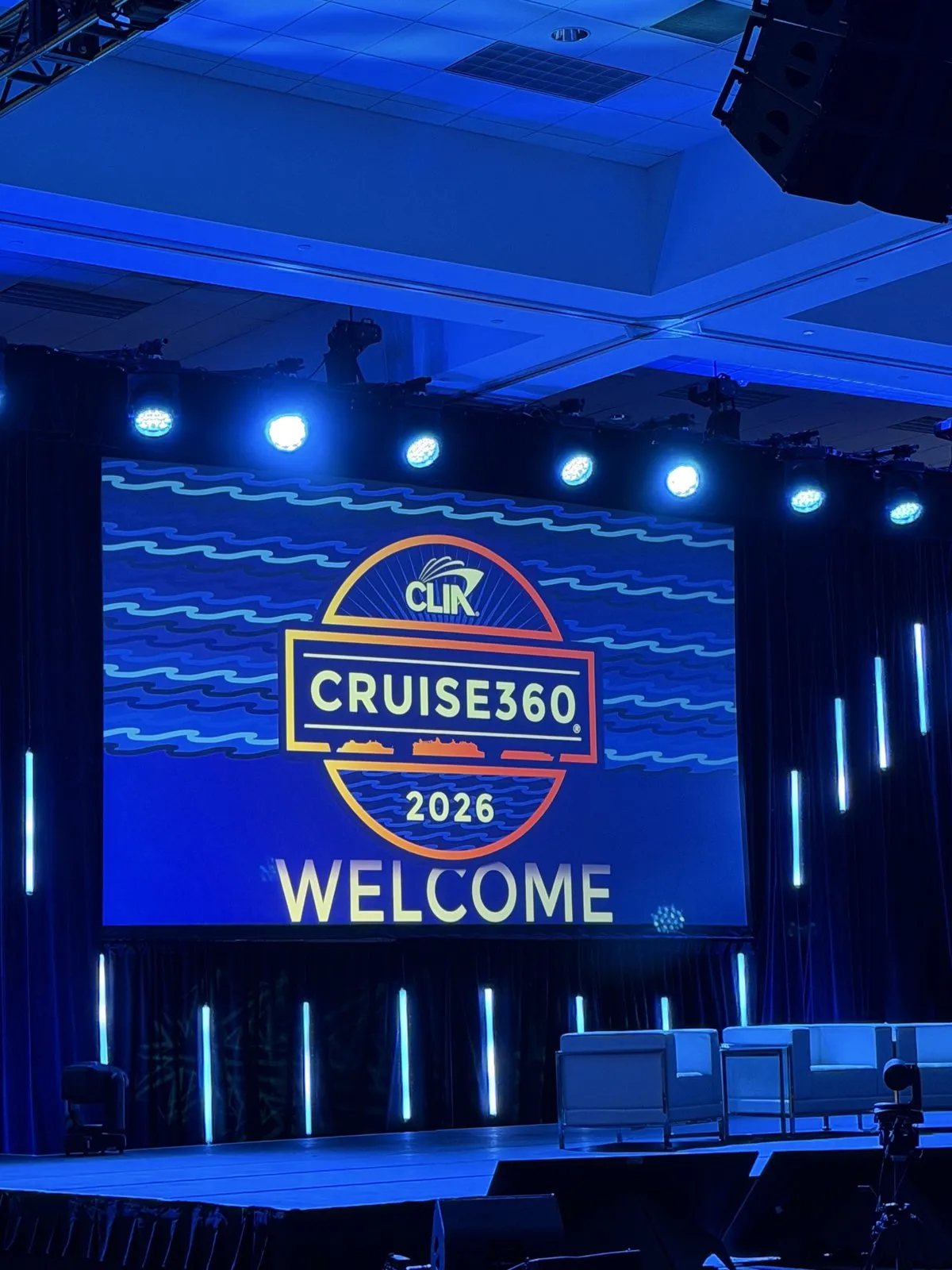 Cruise360 2026 welcome stage at the Broward County Convention Center, Fort Lauderdale