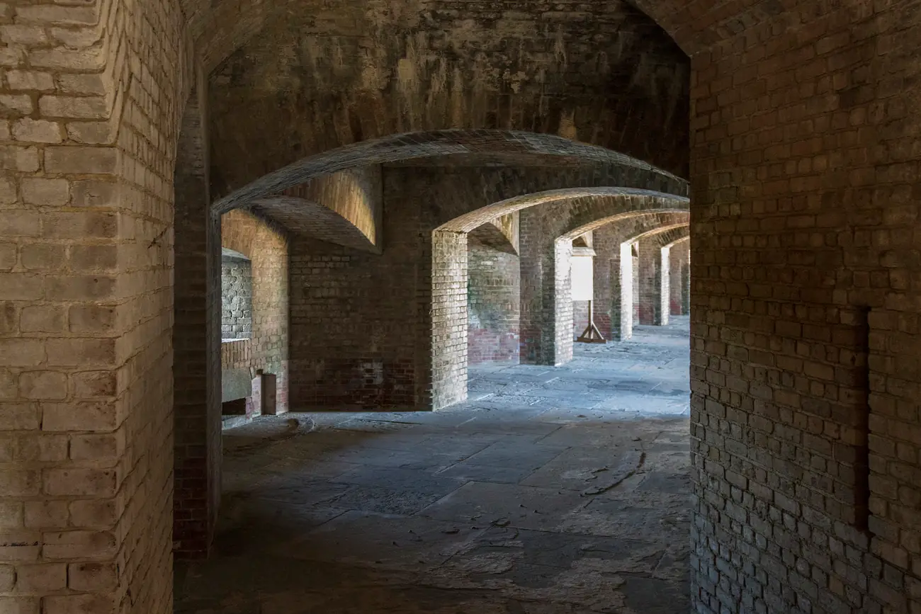 The brick casemates and gun positions of Fort Zachary Taylor in Key West