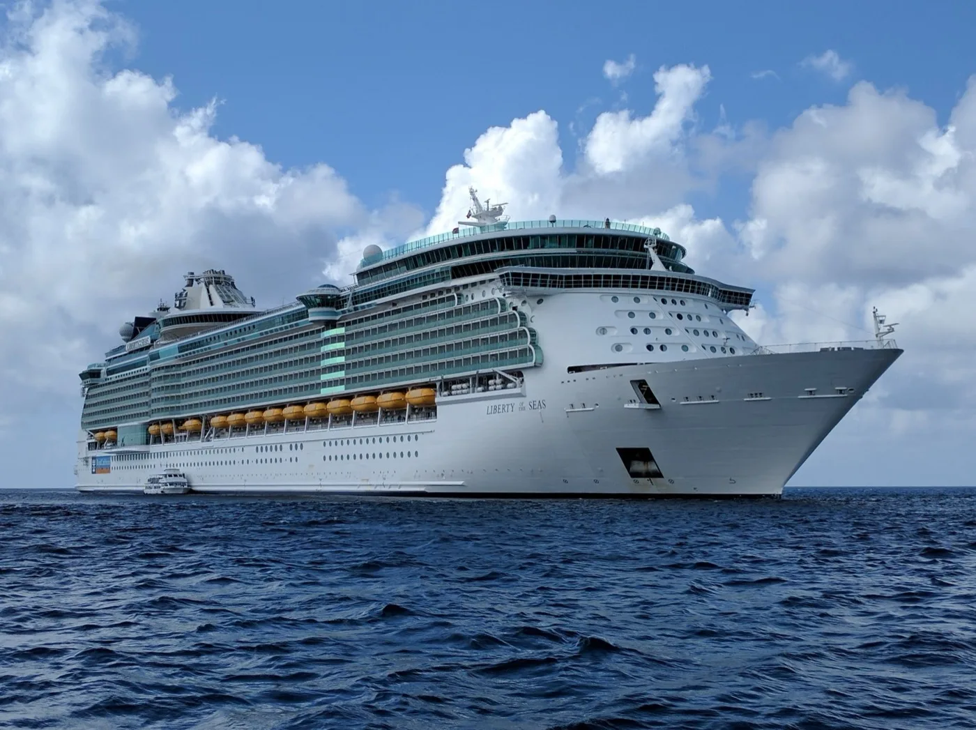 Liberty of the Seas at sea, the Royal Caribbean ship carrying the Big Gay Cruise group as a regular commercial sailing