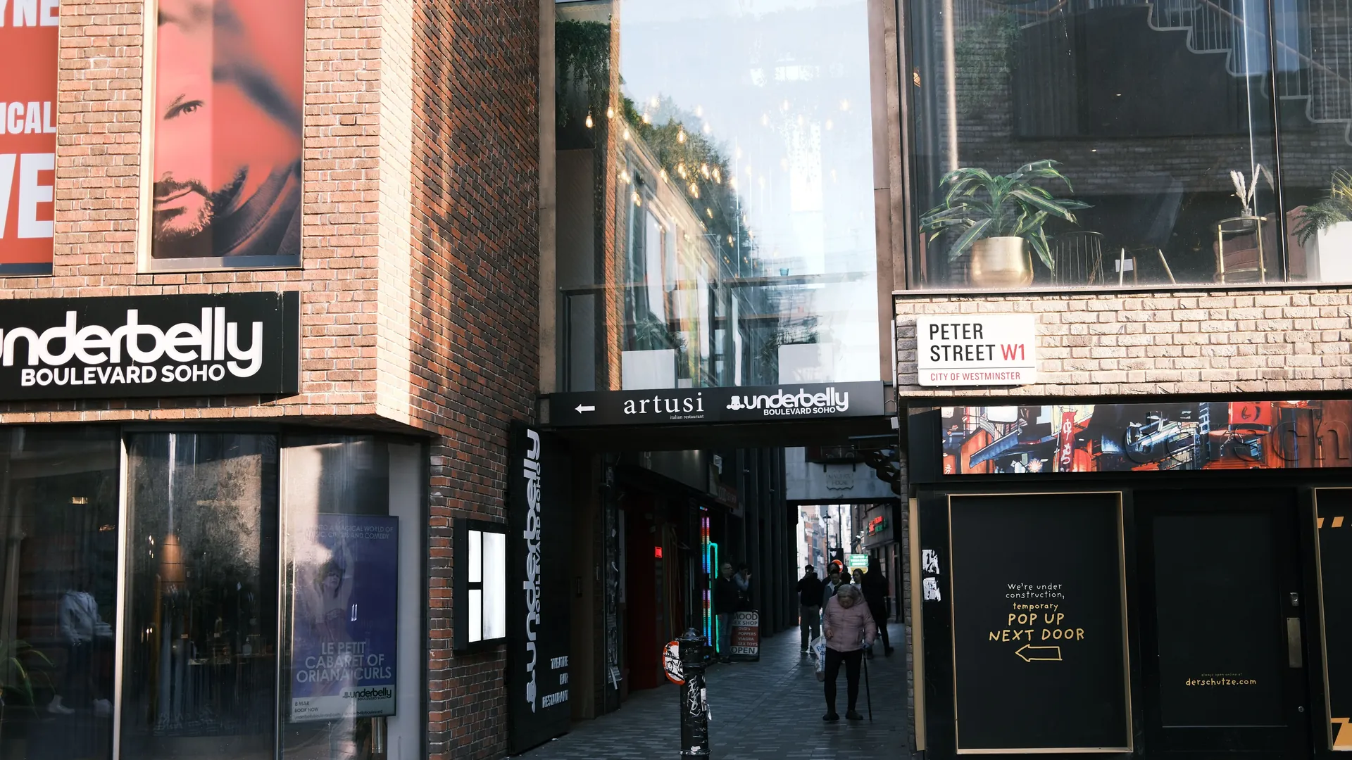 The entrance to Underbelly Boulevard on Peter Street in Soho, London
