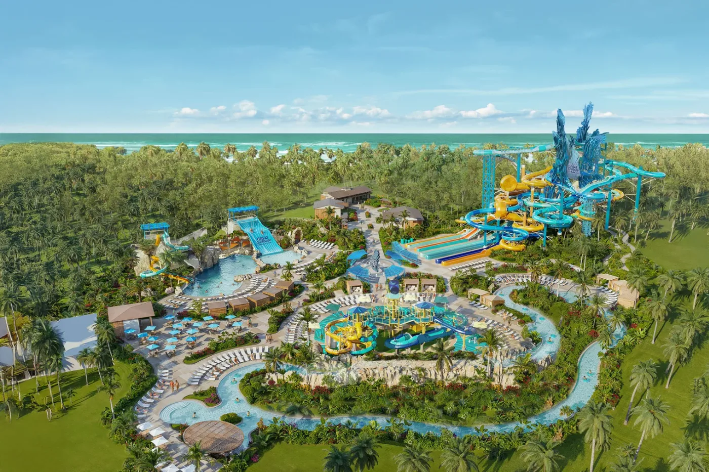 Aerial view of Great Tides Waterpark at Great Stirrup Cay