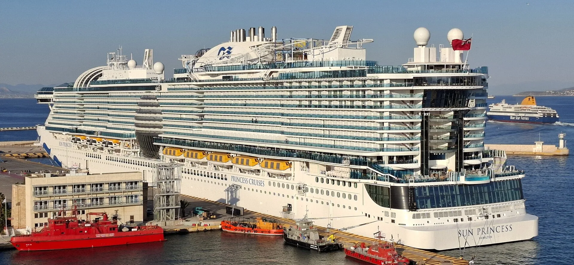 Sun Princess docked at Piraeus — one of six Princess ships deployed to Europe for the line's largest-ever 2028 season