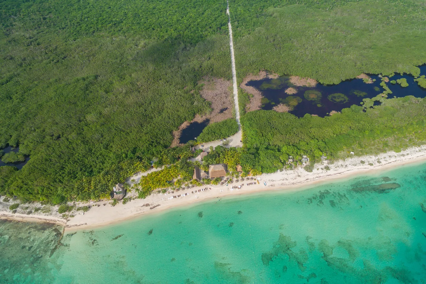 Aerial view of Palancar Beach and the reef on the south-west coast of Cozumel