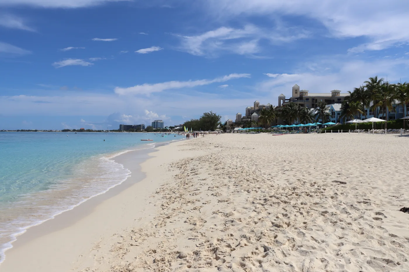 Seven Mile Beach on Grand Cayman, looking north along the shoreline