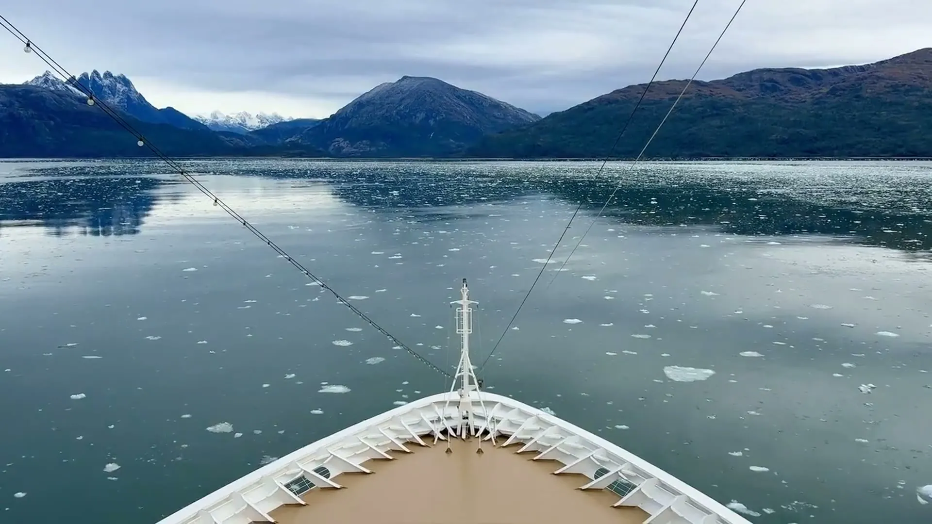 A ship among glacial ice